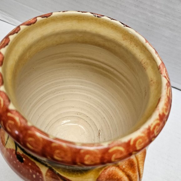 Italica ARS Hand Painted Pottery Ceramic warm orange Fruit Peach Vase Italy - Picture 8 of 16